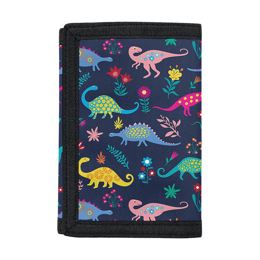 Cute Dino Floral Pattern Print Trifold Wallet