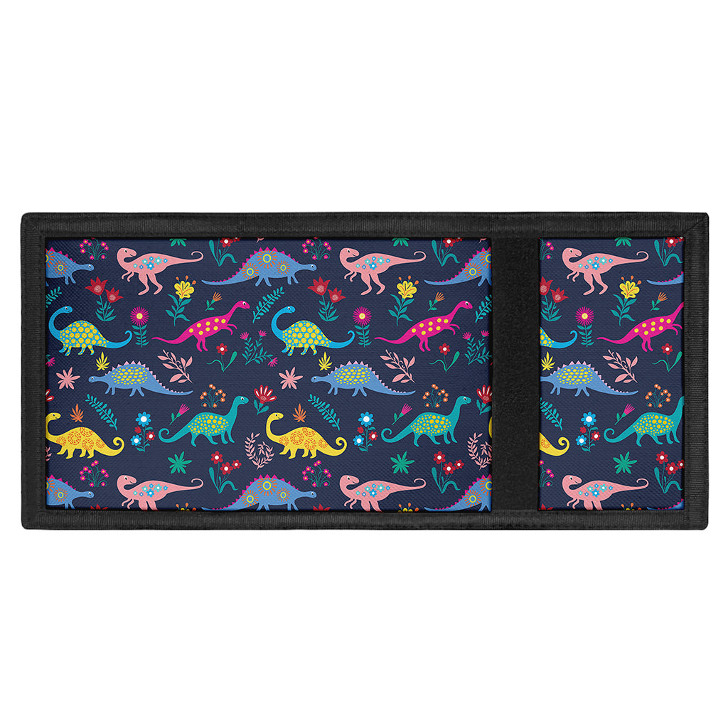Cute Dino Floral Pattern Print Trifold Wallet