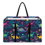 Cute Dino Floral Pattern Print Utility Tote Bag