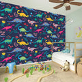 Cute Dino Floral Pattern Print Wall Sticker