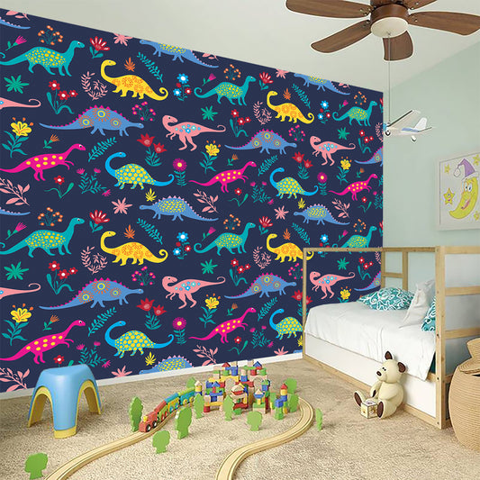 Cute Dino Floral Pattern Print Wall Sticker