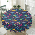 Cute Dino Floral Pattern Print Waterproof Round Tablecloth