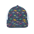 Cute Dino Floral Pattern Print White Mesh Trucker Hat