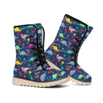 Cute Dino Floral Pattern Print Winter Boots