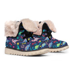 Cute Dino Floral Pattern Print Winter Boots