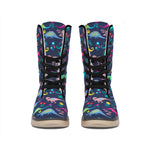 Cute Dino Floral Pattern Print Winter Boots