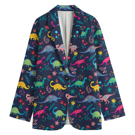 Cute Dino Floral Pattern Print Women's Blazer