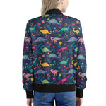 Cute Dino Floral Pattern Print Women's Bomber Jacket