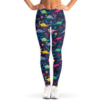 Cute Dino Floral Pattern Print Women's Leggings