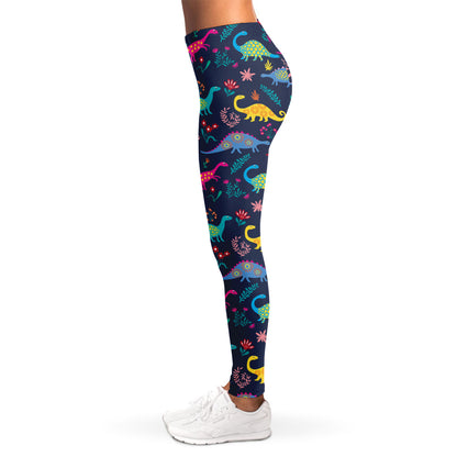 Cute Dino Floral Pattern Print Women's Leggings
