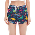 Cute Dino Floral Pattern Print Women's Split Running Shorts