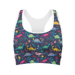 Cute Dino Floral Pattern Print Women's Sports Bra