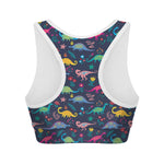 Cute Dino Floral Pattern Print Women's Sports Bra