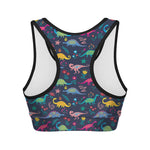 Cute Dino Floral Pattern Print Women's Sports Bra