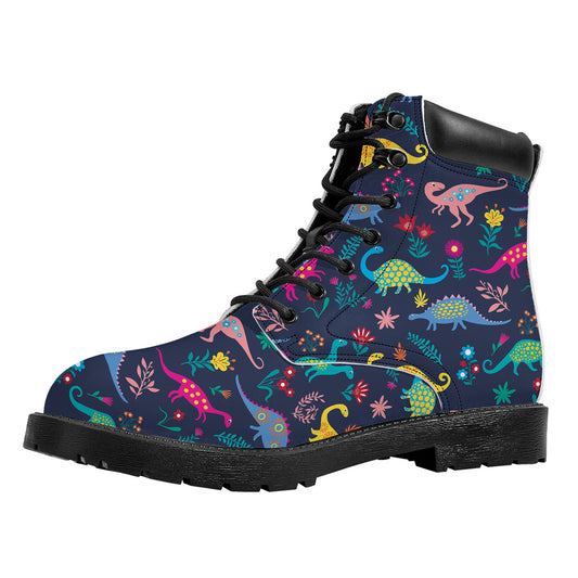 Cute Dino Floral Pattern Print Work Boots