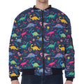 Cute Dino Floral Pattern Print Zip Sleeve Bomber Jacket