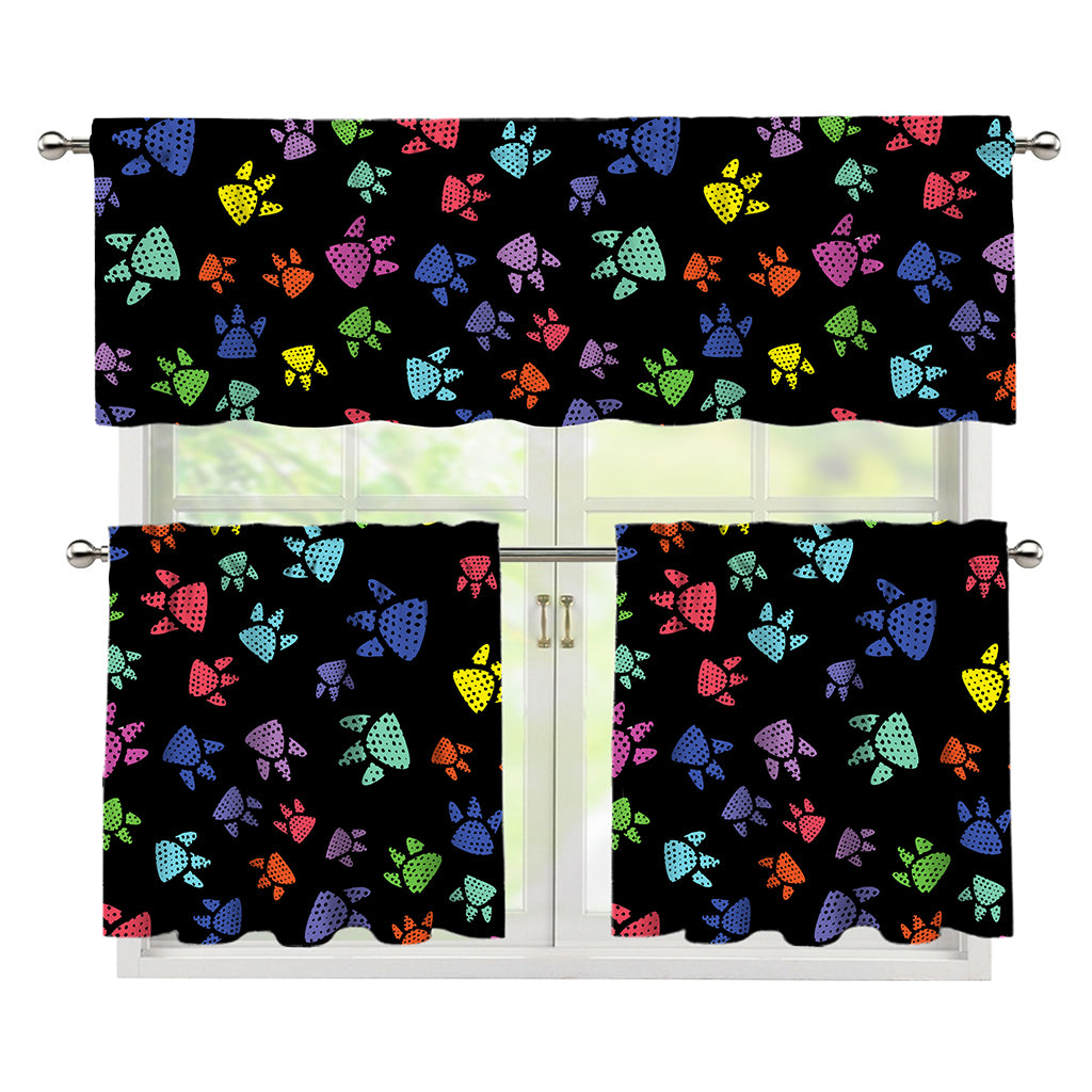 Cute Dino Footprint Pattern Print 3 Piece Kitchen Curtains