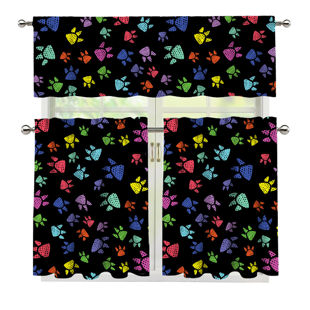 Cute Dino Footprint Pattern Print 3 Piece Kitchen Curtains