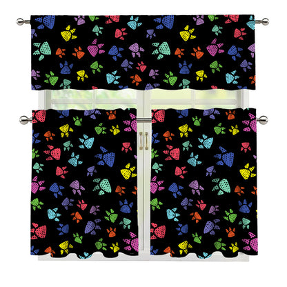 Cute Dino Footprint Pattern Print 3 Piece Kitchen Curtains