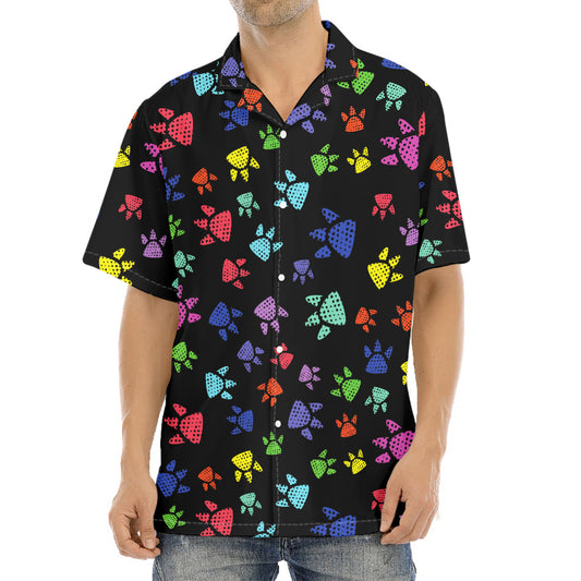 Cute Dino Footprint Pattern Print Aloha Shirt