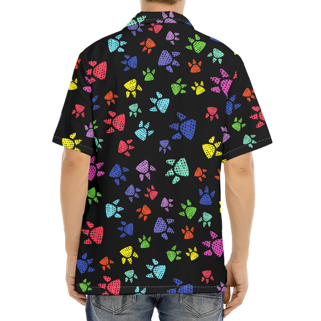 Cute Dino Footprint Pattern Print Aloha Shirt