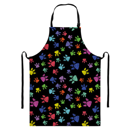 Cute Dino Footprint Pattern Print Bib Apron With Pocket