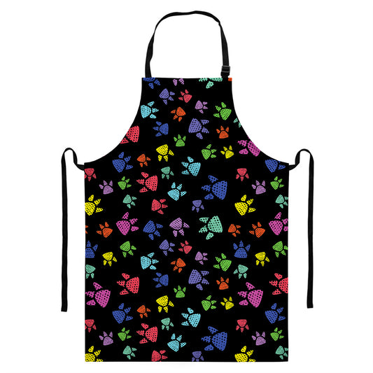 Cute Dino Footprint Pattern Print Bib Apron With Pocket