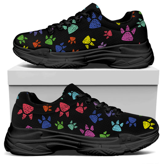 Cute Dino Footprint Pattern Print Black Chunky Shoes
