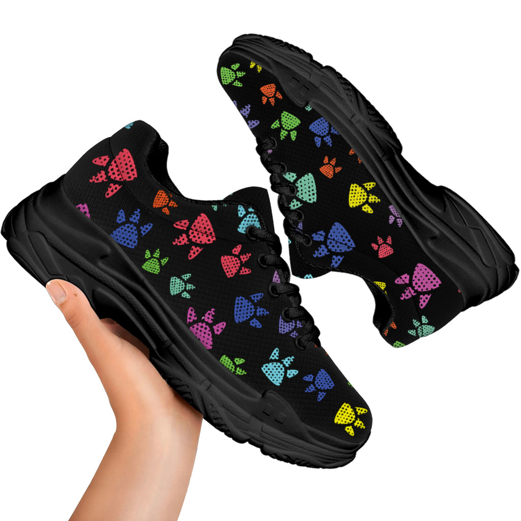 Cute Dino Footprint Pattern Print Black Chunky Shoes