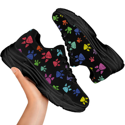 Cute Dino Footprint Pattern Print Black Chunky Shoes