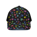 Cute Dino Footprint Pattern Print Black Mesh Trucker Hat