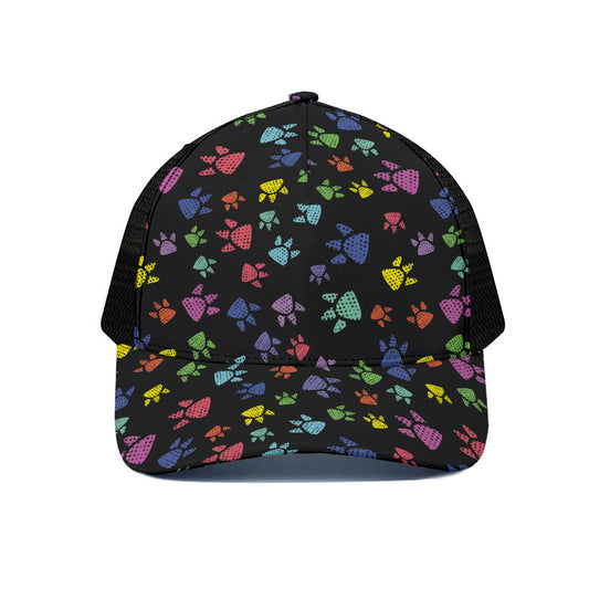 Cute Dino Footprint Pattern Print Black Mesh Trucker Cap