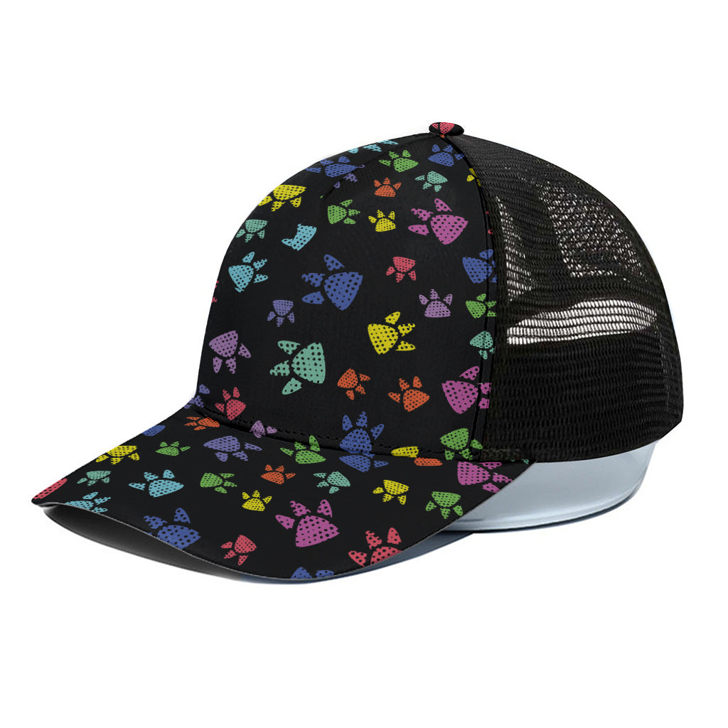 Cute Dino Footprint Pattern Print Black Mesh Trucker Cap