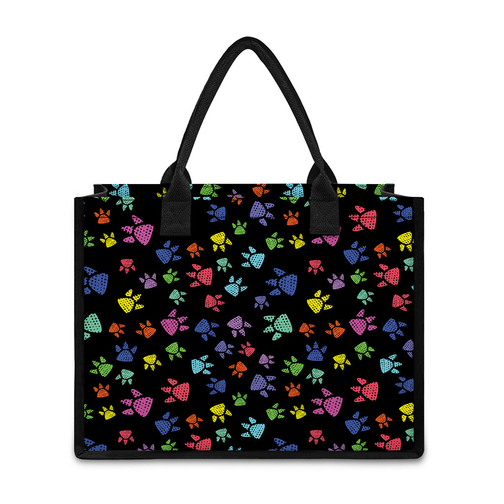 Cute Dino Footprint Pattern Print Canvas Tote Bag