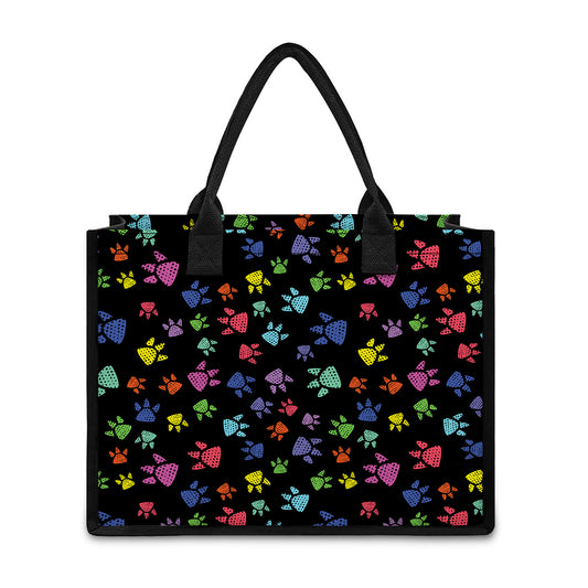 Cute Dino Footprint Pattern Print Canvas Tote Bag