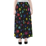 Cute Dino Footprint Pattern Print Chiffon Maxi Skirt