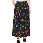 Cute Dino Footprint Pattern Print Chiffon Maxi Skirt