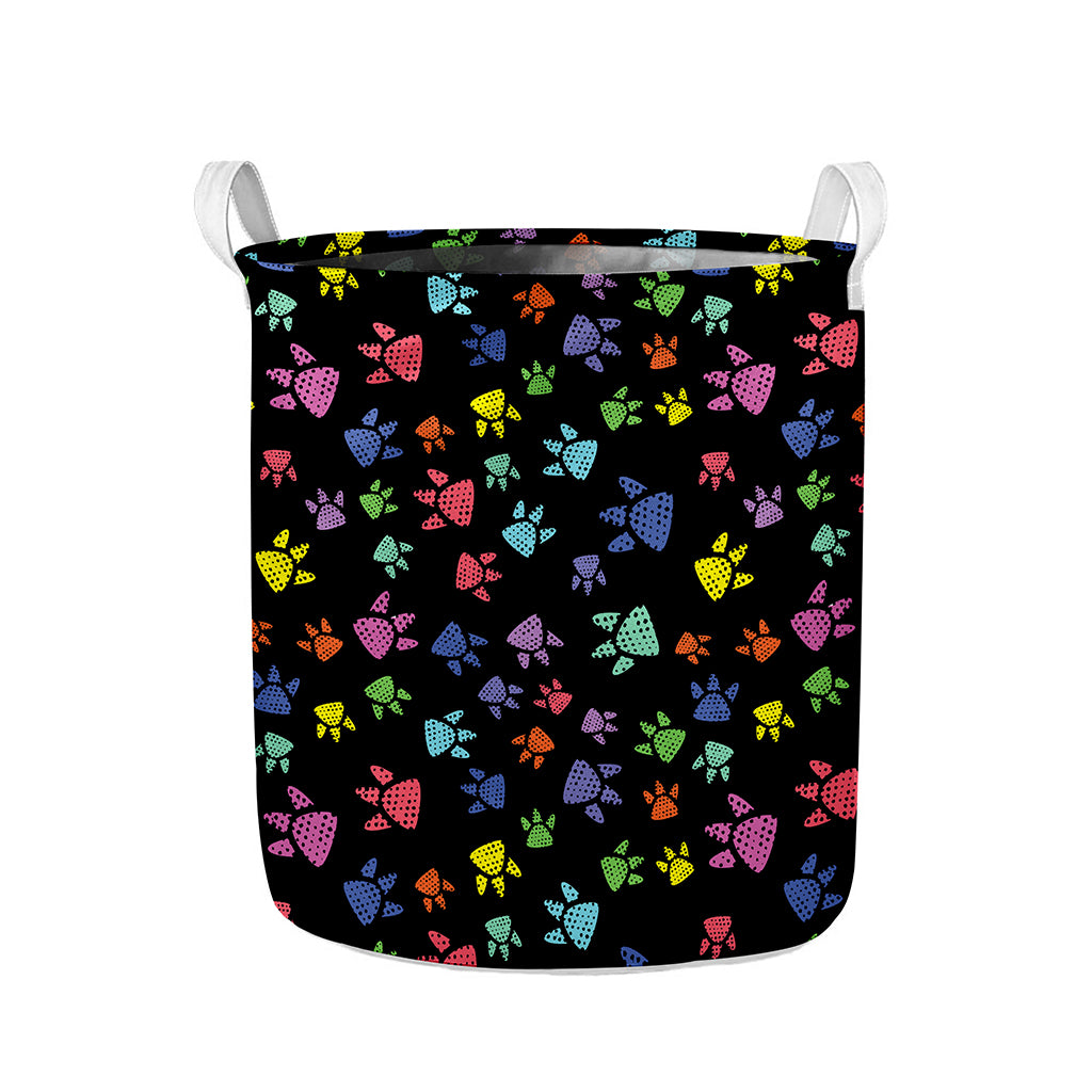 Cute Dino Footprint Pattern Print Collapsible Laundry Basket