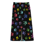 Cute Dino Footprint Pattern Print Cotton Front Slit Maxi Skirt