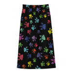 Cute Dino Footprint Pattern Print Cotton Front Slit Maxi Skirt