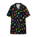 Cute Dino Footprint Pattern Print Cotton Hawaiian Shirt