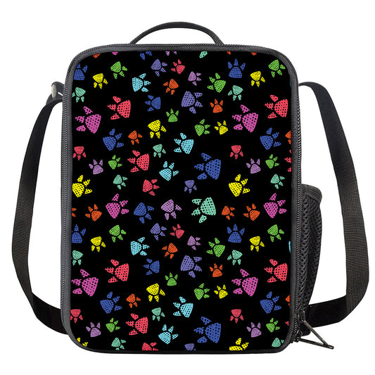 Cute Dino Footprint Pattern Print Crossbody Lunch Bag