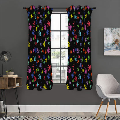 Cute Dino Footprint Pattern Print Curtain
