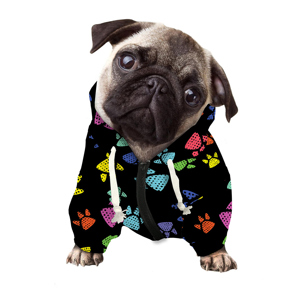Cute Dino Footprint Pattern Print Dog Zip Up Hoodie