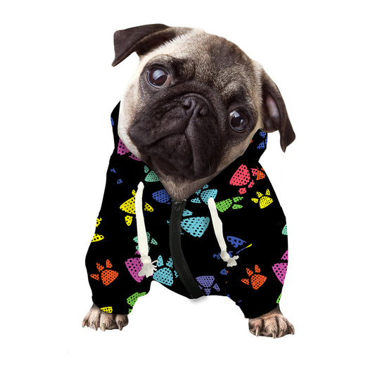 Cute Dino Footprint Pattern Print Dog Zip Up Hoodie