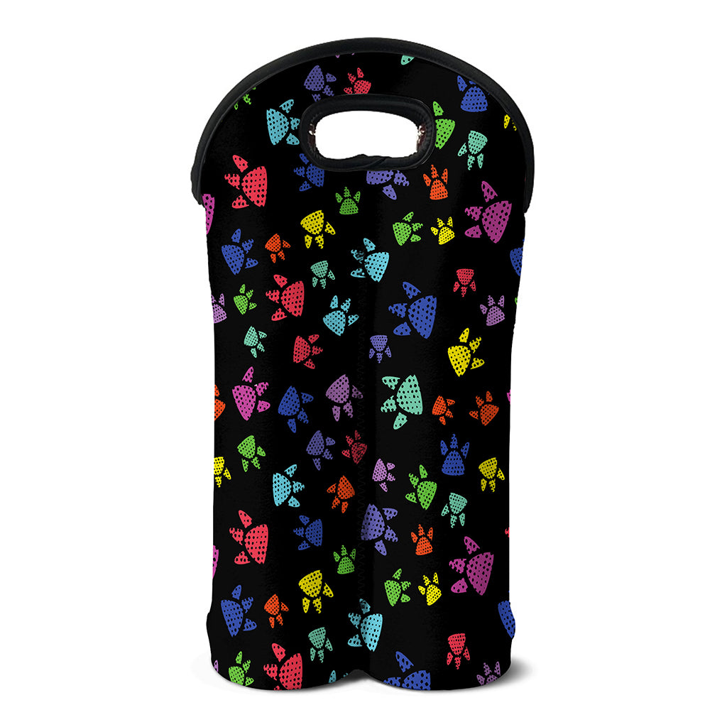 Cute Dino Footprint Pattern Print Double Neoprene Wine Tote