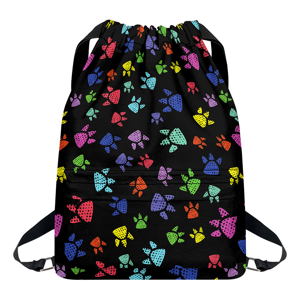 Cute Dino Footprint Pattern Print Drawstring Backpack