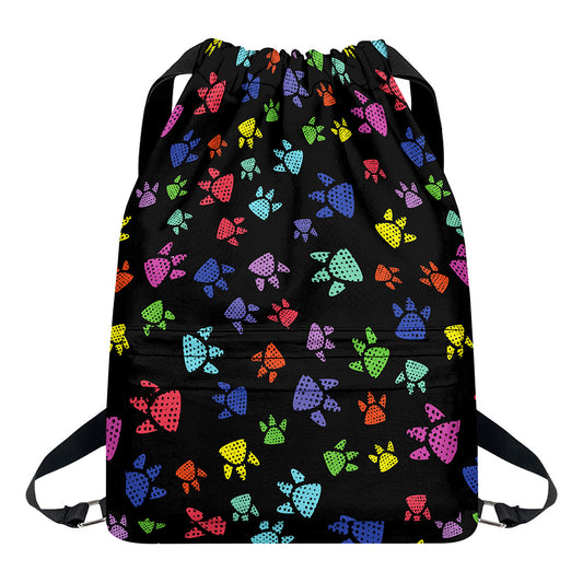 Cute Dino Footprint Pattern Print Drawstring Backpack