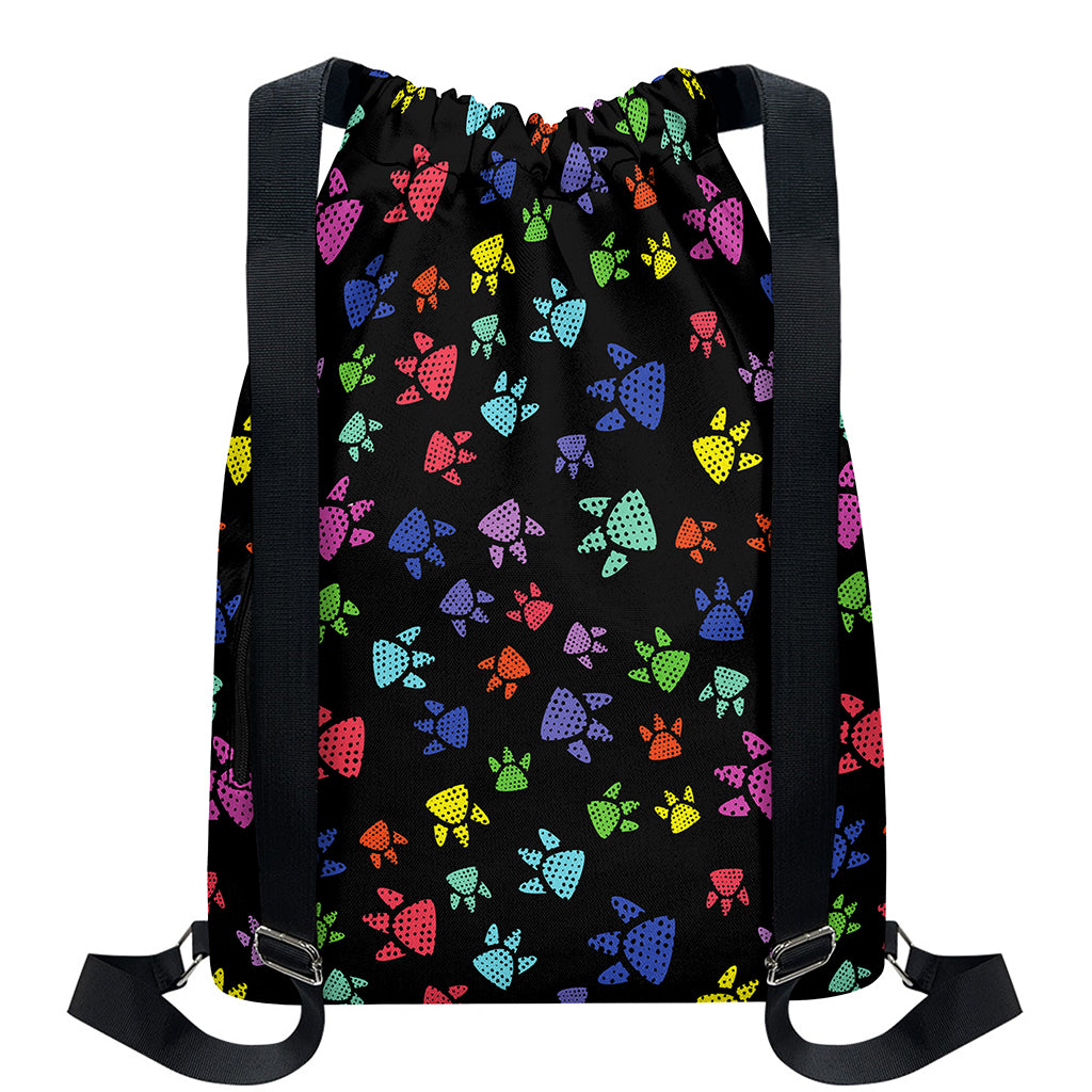 Cute Dino Footprint Pattern Print Drawstring Backpack
