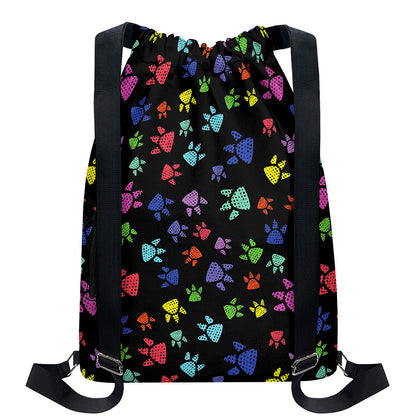 Cute Dino Footprint Pattern Print Drawstring Backpack